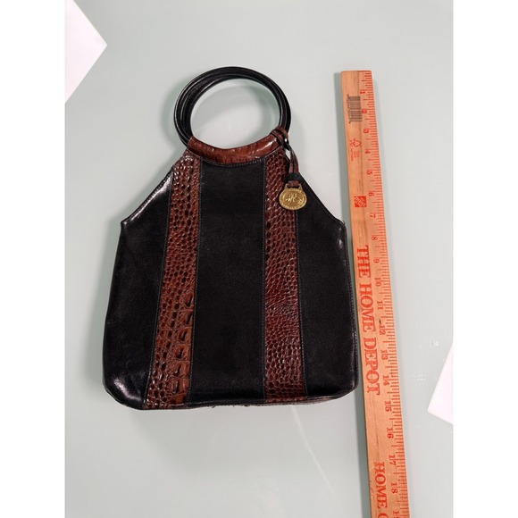 BRAHMIN Black & Burg Croc Embossed leather Trapezoid Shape Top handle Satchel - Picture 7 of 10